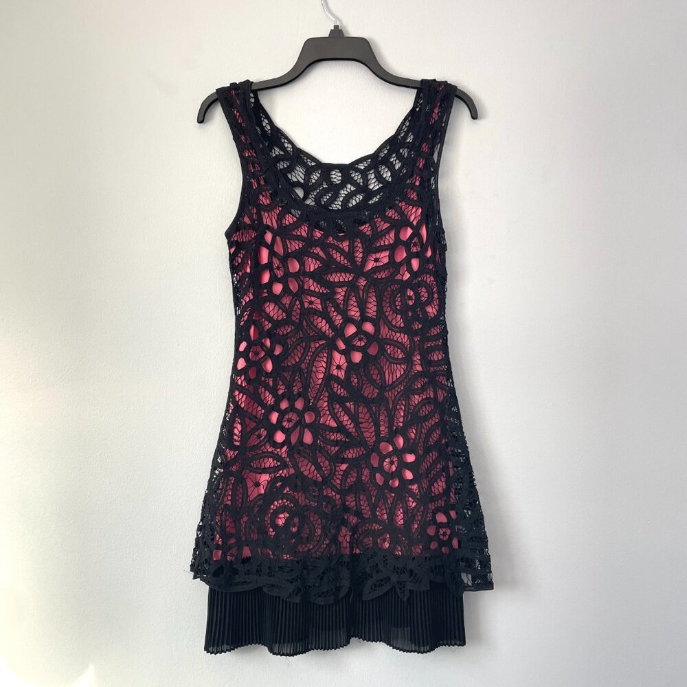 Betsey Johnson Layered Drop Hem Lace Overlay Mini Dress